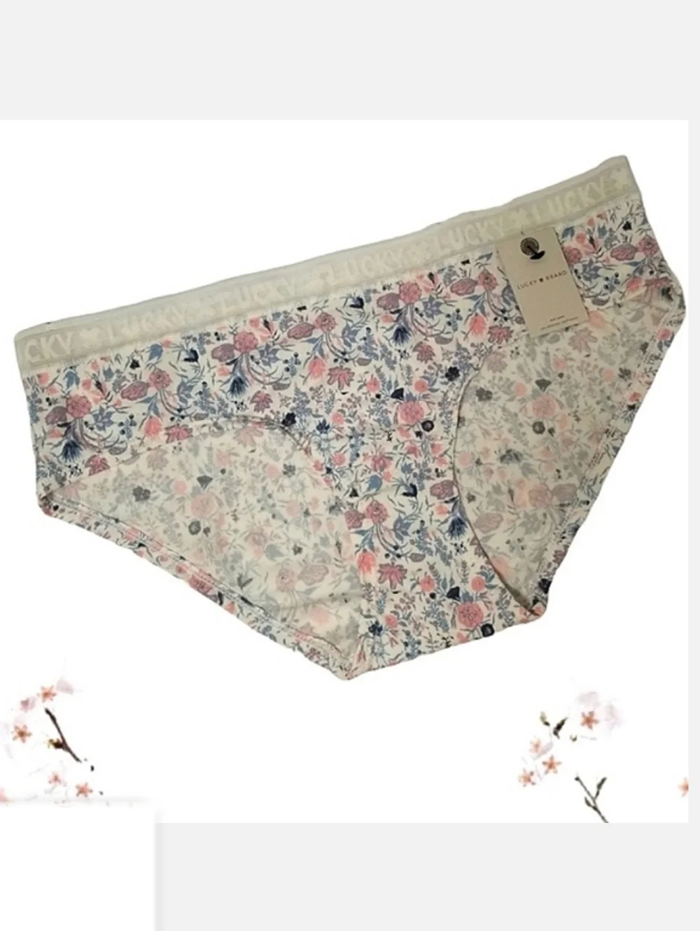 Lucky Brand Seamless Panty Blue & Pink Floral Sz L NWT